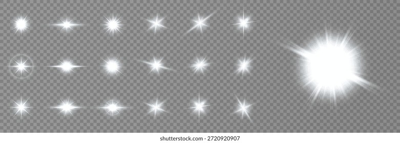 Lente Flare, efeito de brilho de luz. sol ou estrela brilhante realista com efeito de luz de fundo.
brilho bokeh e faíscas ou faíscas em fundo transparente.
