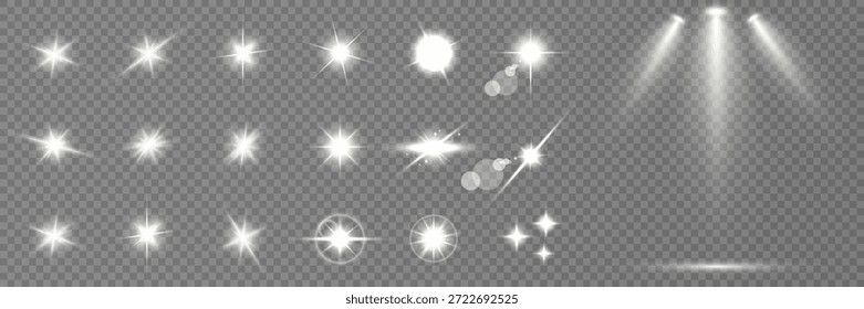 Lens Flare, light glow effect. sun or realistic shining star with backlight effect.
bokeh glitter and sparkles or sparkles on transparent background.
