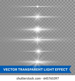 Lens Flare Light Shine Or Starlight Effect On Transparent Background. Vector Isolated Icons Set Of Twinkling Stars With Bright Star Or Glittering Sun Beams And Ray Lines Flash