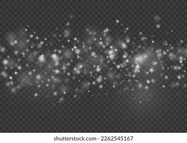 Las estrellas brillantes brillantes brillan con luz de la lente. Las chispas blancas brillan con un efecto especial de borrón. Las estrellas arden de chispas. Parpadeando mágicas partículas de polvo. Vector de fondo de Navidad desenfocado