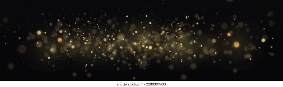 Las estrellas brillantes brillantes brillan con luz de la lente. Las chispas amarillas brillan con un efecto especial de borrón. Partícula mágica de polvo que esparce. Desenfocó el fondo de Navidad. Vector de destellos de oro de explosión de estrella