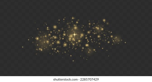 Lens flare light sparkle, shiny glittering glow stars. Sparkling magical dust particle. Yellow sparks glitter special blur bokeh effect. Defocused Christmas background. Star burst gold sparkles vector