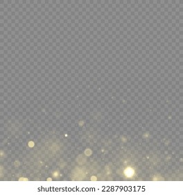 Lens flare light sparkle, shiny glittering glow stars. Sparkling magical dust particle. Yellow sparks glitter special blur bokeh effect. Defocused Christmas background. Star burst gold sparkles vector