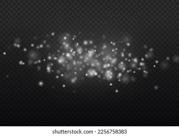 Lens flare light sparkles or shiny glittering glowing stars for design. Abstract lights blur bokeh effect. Defocused Xmas white sparks dust. Blurred star sparkles on transparent background. Vector.
