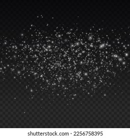 Lens flare light sparkles or shiny glittering glowing stars for design. Abstract lights blur bokeh effect. Defocused Xmas white sparks dust. Blurred star sparkles on transparent background. Vector.