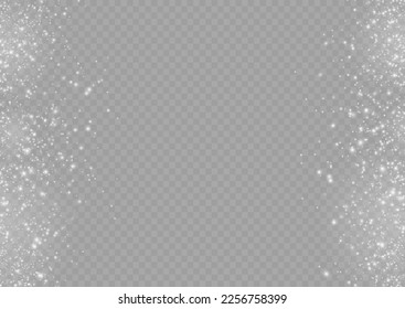 Lens flare light sparkles or shiny glittering glowing stars for design. Abstract lights blur bokeh effect. Defocused Xmas white sparks dust. Blurred star sparkles on transparent background. Vector.
