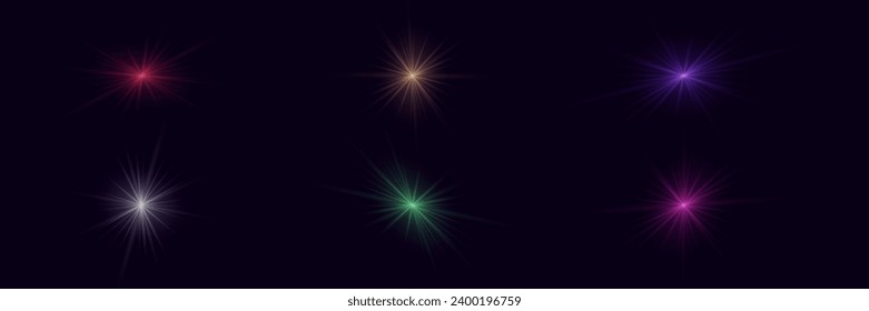 A lens flare representing a camera flash with a special light effect. On a dark background.