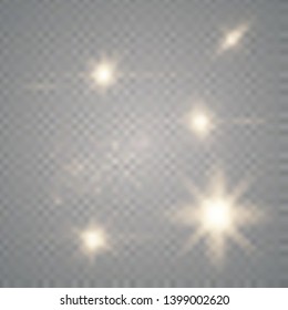 Lens Flare Set. Realistic light glare, highlight. Collection of beautiful bright lens flares. Lighting effects of flash. Vector illustration. 