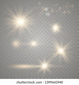 Lens Flare Set. Realistic light glare, highlight. Collection of beautiful bright lens flares. Lighting effects of flash. Vector illustration. 