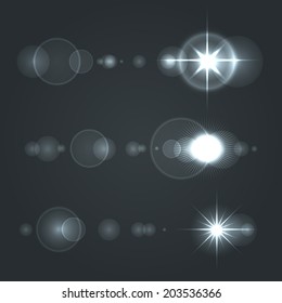 Lens Flare Set sun with Transparent Background. Vector illustration