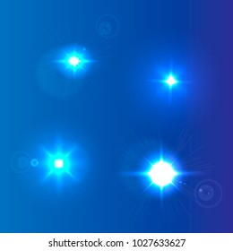 Lens flare set with transparent easy replace background and edit colors. Vector design elements Eps 10.