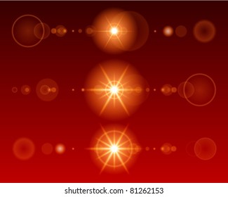 Lens flare set with transparent easy replace background and edit colors. Vector design elements Eps 10.