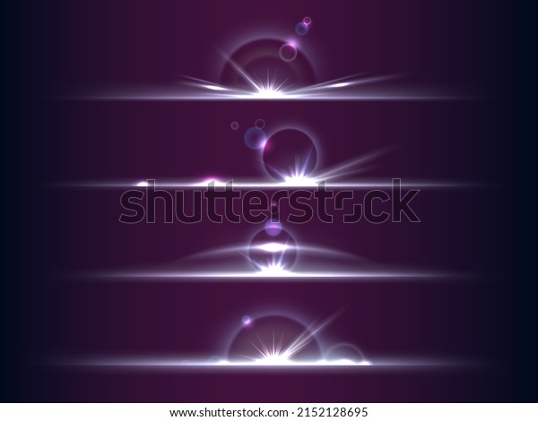 Lens flare shining borders.
Realistic film highlights. Optical luminous effect. Magical glow.
Light dividers with glares and bright rays. Glittering flashes.
Vector