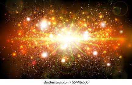 Lens flare shining brown vector background with sparkles and light effect