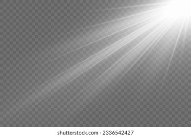 Lens flare sunlight light effect on transparent. Stock vector illustration. 