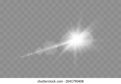 Lens flare vector illustration. Glowing spark light effect isolated on transparent background.