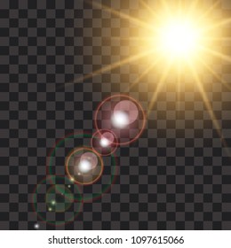 Lens flare vector illustration. Sun isolated on transparent background. 