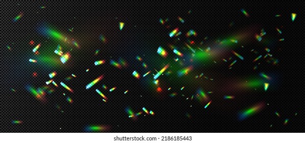 Lens Flares, Effect Of Light Refraction From Prism Or Diamond. Vector Realistic Illustration Of Bright Rainbow Streaks And Sparkles Isolated On Transparent Background