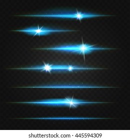 lens flares and lines blue on dark transparent background. vector illustration