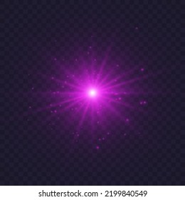 Lentes con destellos, luces brillantes de cámara. Láseres brillantes con partículas, efecto de resplandor transparente superpuesto. Chispa mágica con polvo de hadas. Ilustración vectorial.