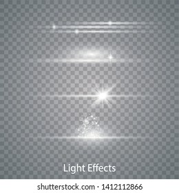 Lens flares with streaking distortion. Transparent light effect. Burst glare and glitter light. Vector illustration eps10.