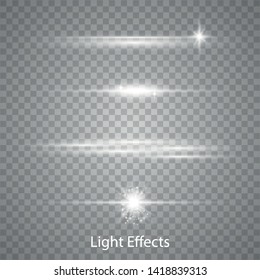 Lens Flares With Streaking Distortion. Transparent Light Effect. Burst Glare And Glitter Light. Vector Illustration Eps10.