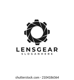 vector de diseño de lente y logotipo de engranajes