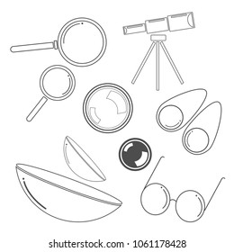 lens glass minimal icon set. vector illustration