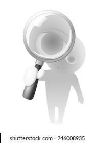 Lens Guy and Magnifying Glass Vector A little cartoon man holding up and looking through a lens