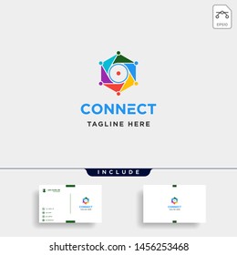 lens hexagon technology logo design vector camera internet symbol icon