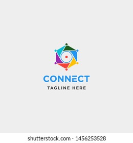 lens hexagon technology logo design vector camera internet symbol icon