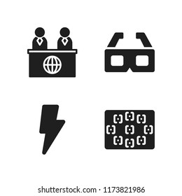 lens icon. 4 lens vector icons set. news reporter, focus and d glasses icons for web and design about lens theme