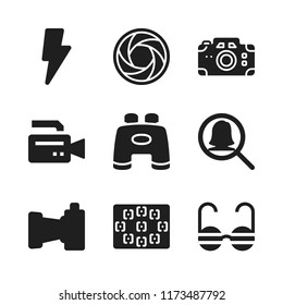 lens icon. 9 lens vector icons set. binoculars, photo camera and sunglasses icons for web and design about lens theme