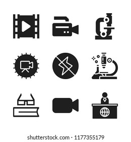 lens icon. 9 lens vector icons set. reading glasses, microscope and news reporter icons for web and design about lens theme