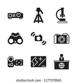 lens icon. 9 lens vector icons set. flash, camcorder and projector icons for web and design about lens theme