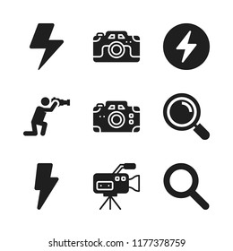 lens icon. 9 lens vector icons set. flash, magnifying glass and photographer icons for web and design about lens theme