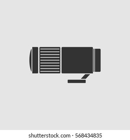 Lens icon flat. Black pictogram on grey background. Vector illustration symbol