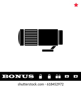 Lens icon flat. Black pictogram on white background. Vector illustration symbol and bonus button open and closed lock, folder, star