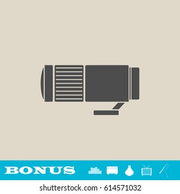 Lens icon flat. Grey pictogram on light background. Vector illustration symbol and bonus button real estate, ottoman, vase, tv, fishing rod