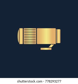 Lens icon flat. Simple gold pictogram on dark background. Vector illustration symbol