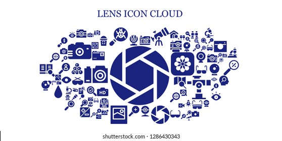  lens icon set. 93 filled lens icons. Simple modern icons about  - Shutter, Webcam, Camera, Loupe, Photo camera, Telescope, Zoom in, Image, Cam, Search, View, Exposure, Glass
