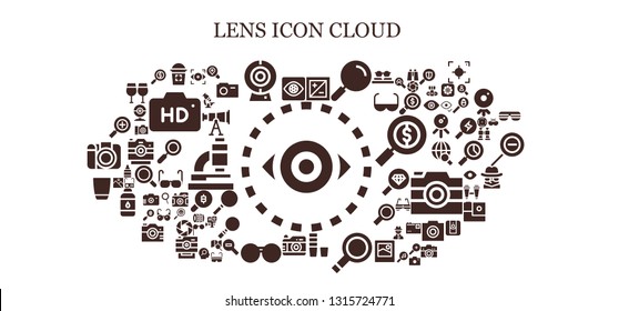 lens icon set. 93 filled lens icons.  Simple modern icons about  - Vision, Capture, Glass, Cam, Exposure, Search, Magnifying glass, Photo camera, Sunglasses, Focus, Microscope