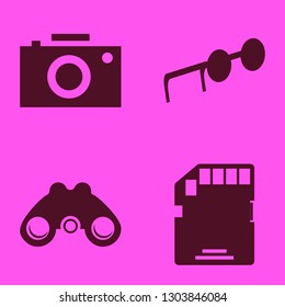 lens icon set with sunglasses, camera and binoculars vector illustration