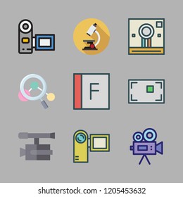 lens icon set. vector set about flash, microscope, camcorder and focus icons set.