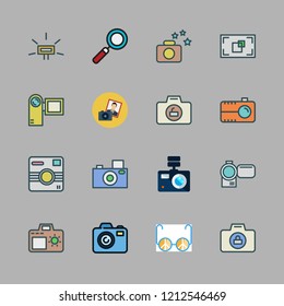 lens icon set. vector set about loupe, focus, photograph and flash icons set.