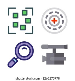 lens icon set. vector set about loupe, focus, bionic contact lens and video camera icons set.