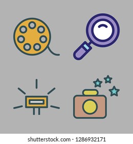 lens icon set. vector set about flash, movie, loupe and photo camera icons set.