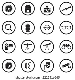 Lens Icons. Black Flat Design In Circle. Vector Illustration.