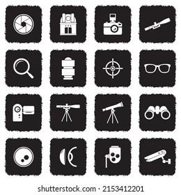 Lens Icons. Grunge Black Flat Design. Vector Illustration.