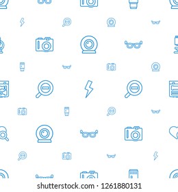lens icons pattern seamless white background. Included editable outline web camera, flash, camera lensecamera lense, camera, zoom out, glasses icons. lens icons for web and mobile.
